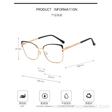 Trendy spectacle frame two-color flat lens female Amazon metal anti blue light spectacle frame can be equipped with myopia glass